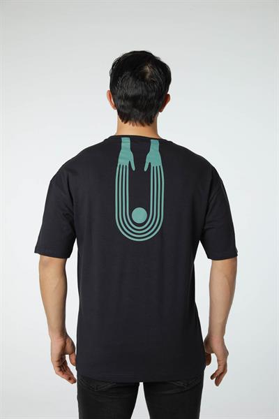 Baskılı Oversize Bisiklet Yaka - T-Shirt