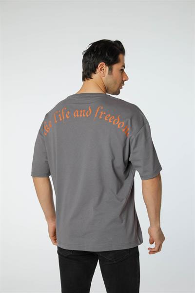 Baskılı Oversize Bisiklet Yaka T-Shirt