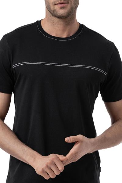 %100 Pamuk Nakışlı Bisiklet Yaka T-Shirt