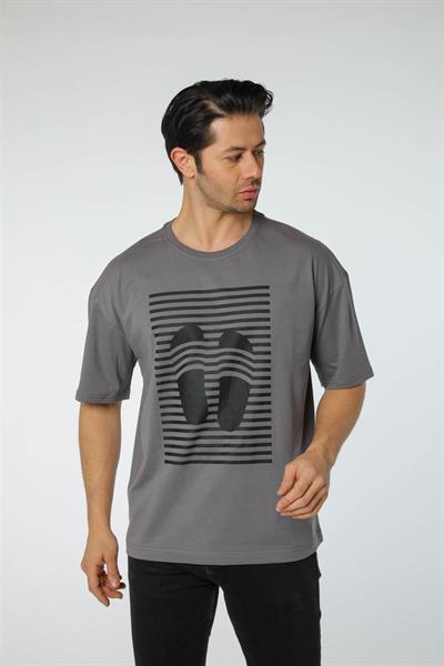 Baskılı Oversize Bisiklet Yaka T-Shirt