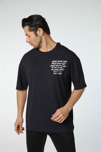 Baskılı Oversize Bisiklet Yaka T-Shirt