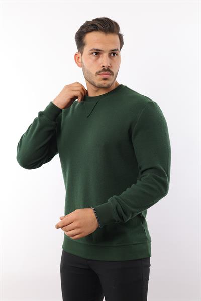 Petek Dokuma Jakarlı Bisiklet Yaka Sweatshirt – Pamuk Viskon Regular Fit Rugatchi Exclusive