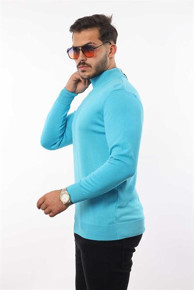 Erkek Yarım Balıkçı Yaka Triko Kazak — %100 Pamuk