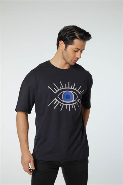 Baskılı Oversize Bisiklet Yaka T-Shirt