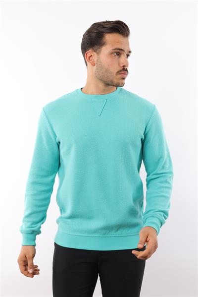 Petek Dokuma Jakarlı Bisiklet Yaka Sweatshirt – Pamuk Viskon Regular Fit Rugatchi Exclusive