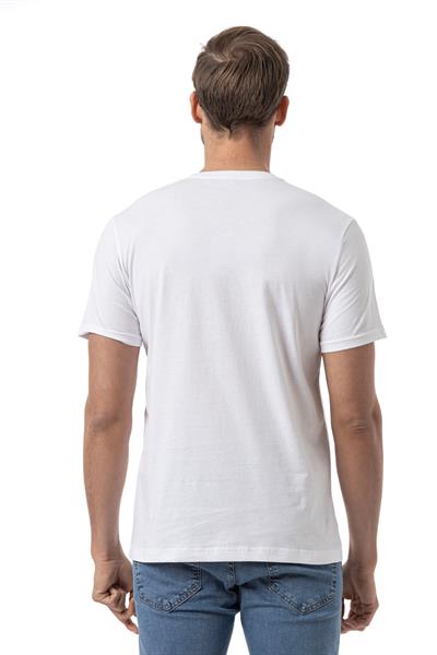 %100 Pamuk Nakışlı Bisiklet Yaka T-Shirt