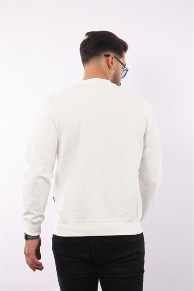 Waffle Dokuma Bisiklet Yaka Battal Sweatshirt