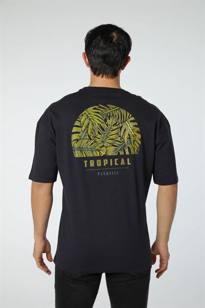 Baskılı Oversize Bisiklet Yaka T-Shirt