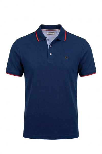 Erkek Waffle Dokulu Kontrast Çizgili Polo