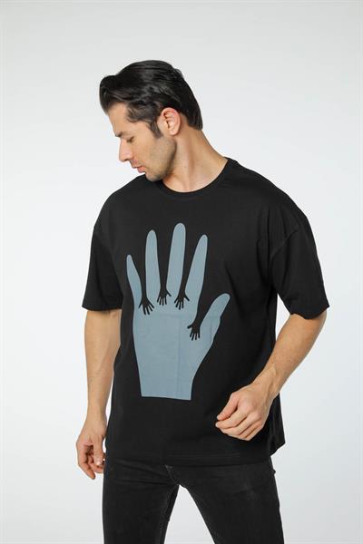 Baskılı Oversize Bisiklet Yaka - T-Shirt