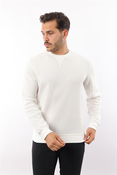 Petek Dokuma Jakarlı Bisiklet Yaka Sweatshirt – Pamuk Viskon Regular Fit Rugatchi Exclusive