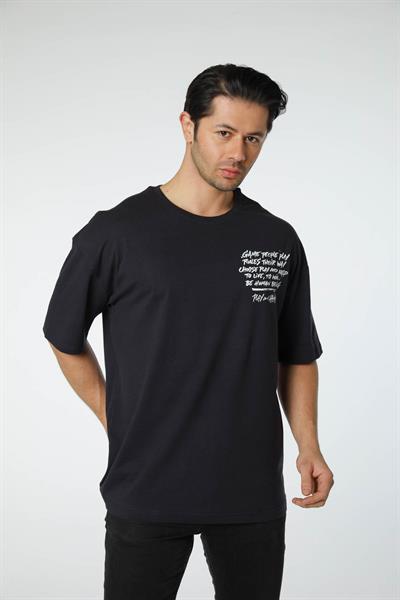 Baskılı Oversize Bisiklet Yaka T-Shirt