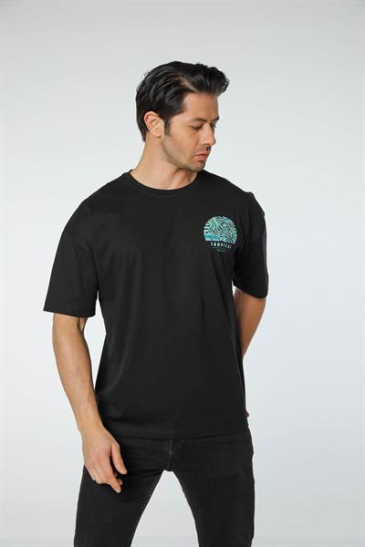 Baskılı Oversize Bisiklet Yaka T-Shirt