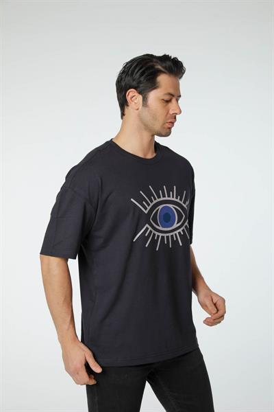 Baskılı Oversize Bisiklet Yaka T-Shirt