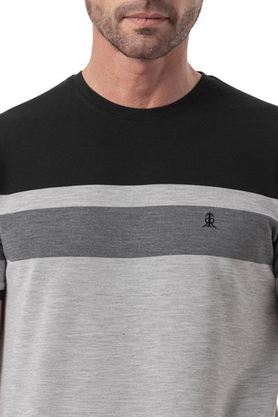 Yatay Baskılı Bisiklet Yaka T-Shirt