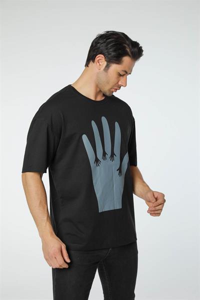 Baskılı Oversize Bisiklet Yaka - T-Shirt