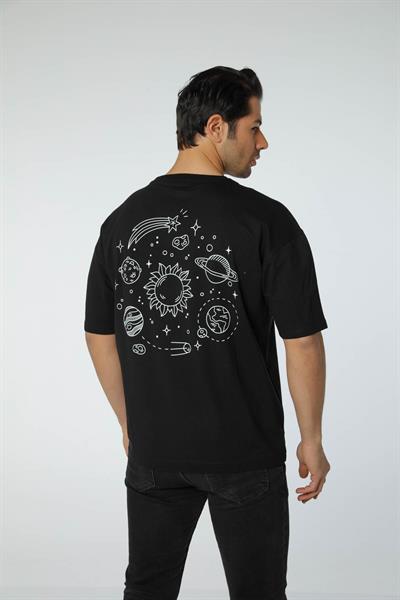 Baskılı Oversize Bisiklet Yaka T-Shirt