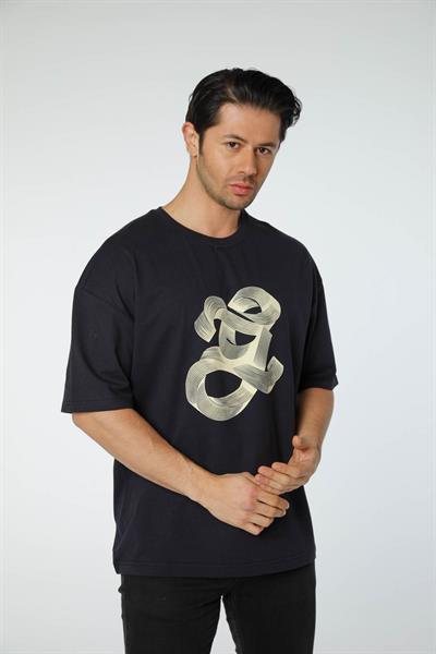 Baskılı Oversize Bisiklet Yaka T-Shirt