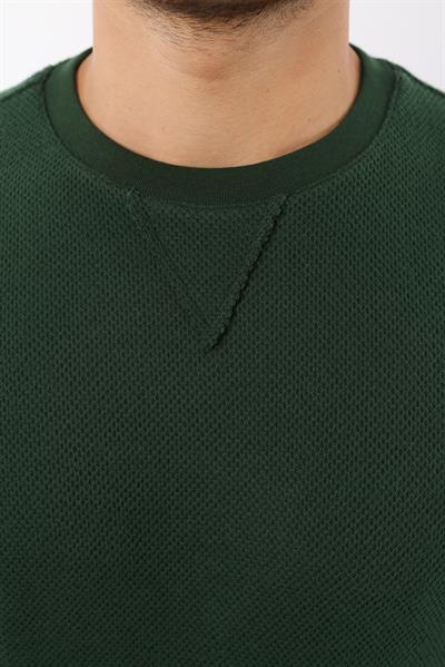 Petek Dokuma Jakarlı Bisiklet Yaka Sweatshirt – Pamuk Viskon Regular Fit Rugatchi Exclusive