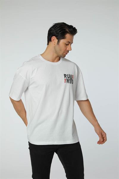 Baskılı Oversize Bisiklet Yaka T-Shirt