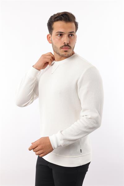 Petek Dokuma Jakarlı Bisiklet Yaka Sweatshirt – Pamuk Viskon Regular Fit Rugatchi Exclusive