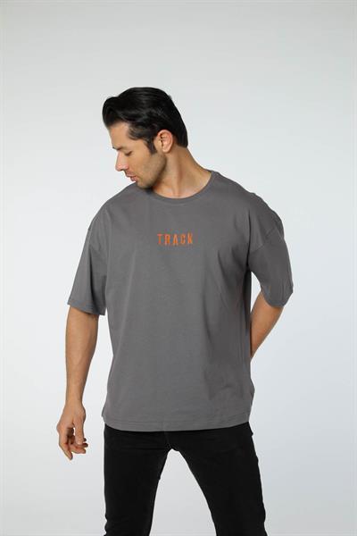 Baskılı Oversize Bisiklet Yaka T-Shirt