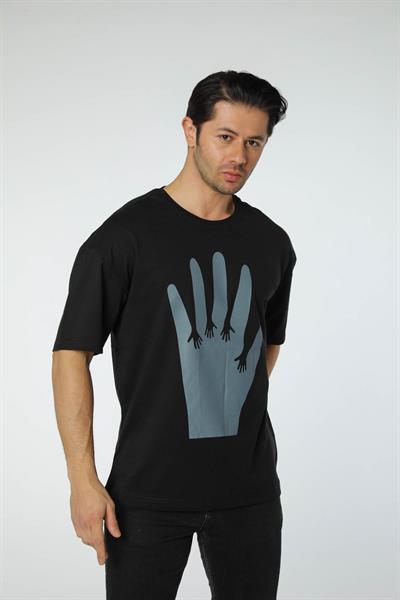 Baskılı Oversize Bisiklet Yaka - T-Shirt