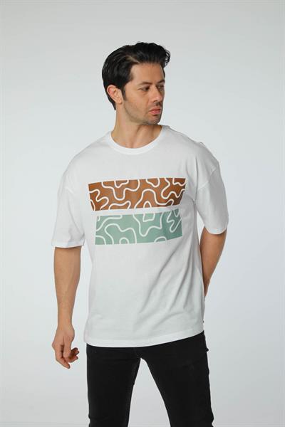 Baskılı Oversize Bisiklet Yaka T-Shirt