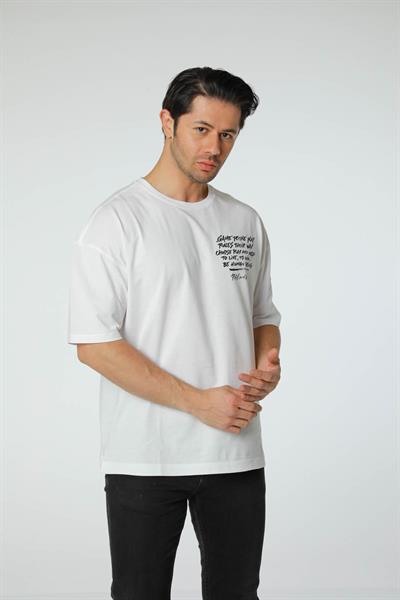 Baskılı Oversize Bisiklet Yaka T-Shirt