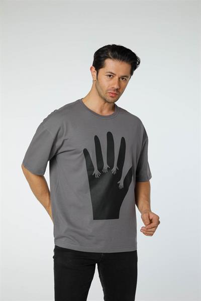 Baskılı Oversize Bisiklet Yaka - T-Shirt