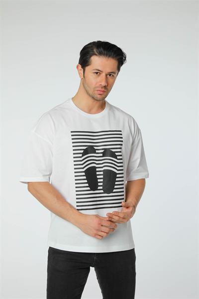 Baskılı Oversize Bisiklet Yaka T-Shirt
