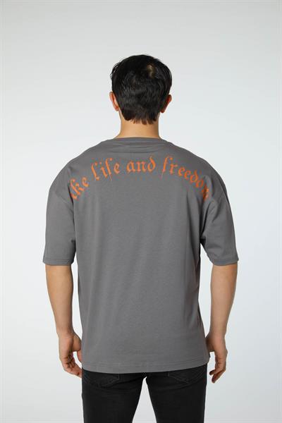 Baskılı Oversize Bisiklet Yaka T-Shirt