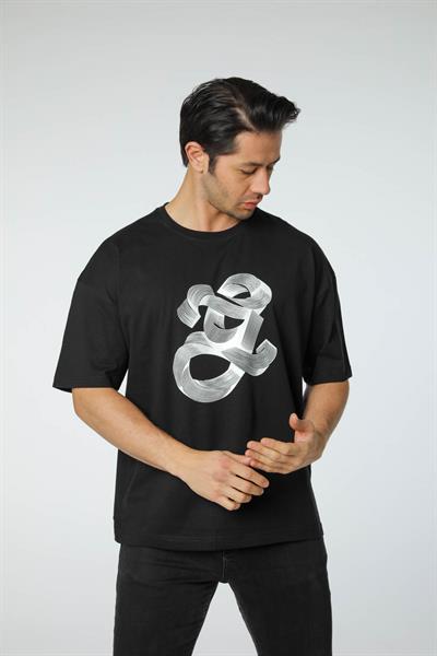Baskılı Oversize Bisiklet Yaka T-Shirt