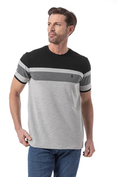 Yatay Baskılı Bisiklet Yaka T-Shirt