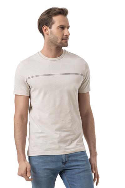 %100 Pamuk Nakışlı Bisiklet Yaka T-Shirt