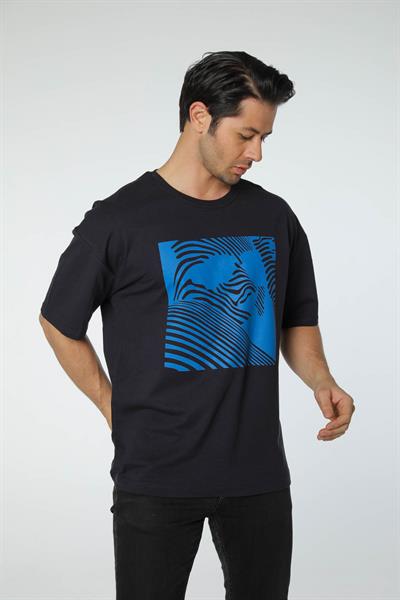 Baskılı Oversize Bisiklet Yaka T-Shirt