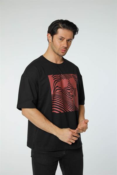 Baskılı Oversize Bisiklet Yaka T-Shirt
