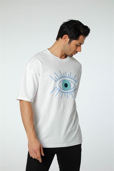Baskılı Oversize Bisiklet Yaka T-Shirt