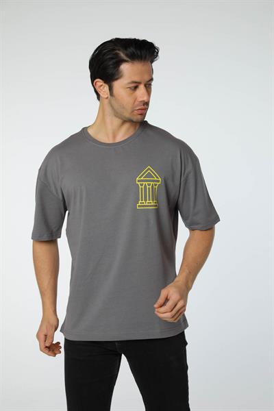 Baskılı Oversize Bisiklet Yaka T-Shirt