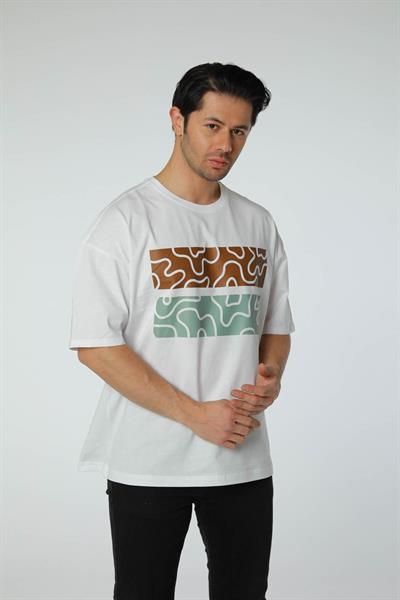 Baskılı Oversize Bisiklet Yaka T-Shirt