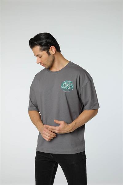 Baskılı Oversize Bisiklet Yaka T-Shirt