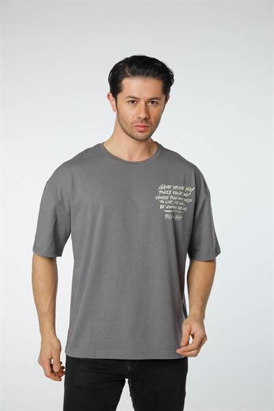 Baskılı Oversize Bisiklet Yaka T-Shirt