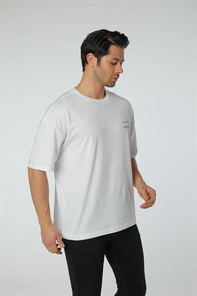 Baskılı Oversize Bisiklet Yaka T-Shirt