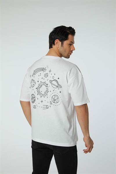 Baskılı Oversize Bisiklet Yaka T-Shirt