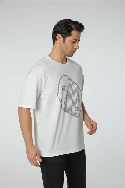 Baskılı Oversize Bisiklet Yaka T-Shirt