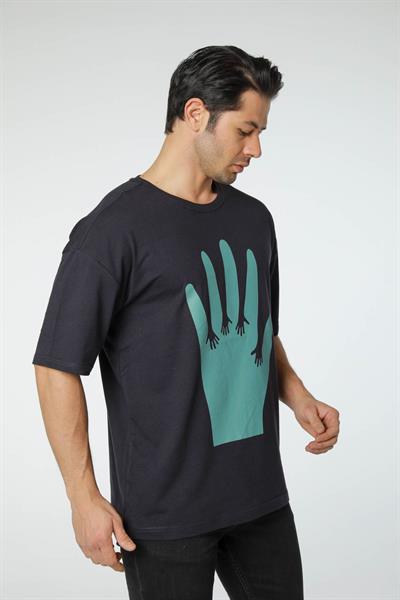 Baskılı Oversize Bisiklet Yaka - T-Shirt