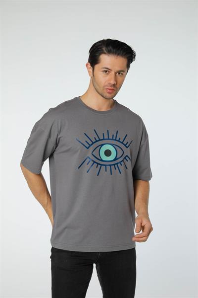 Baskılı Oversize Bisiklet Yaka T-Shirt