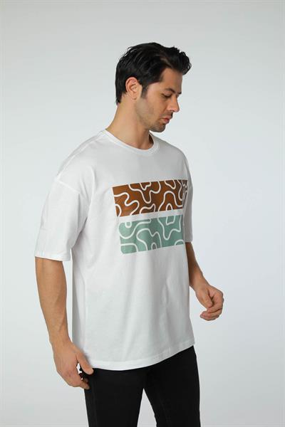 Baskılı Oversize Bisiklet Yaka T-Shirt