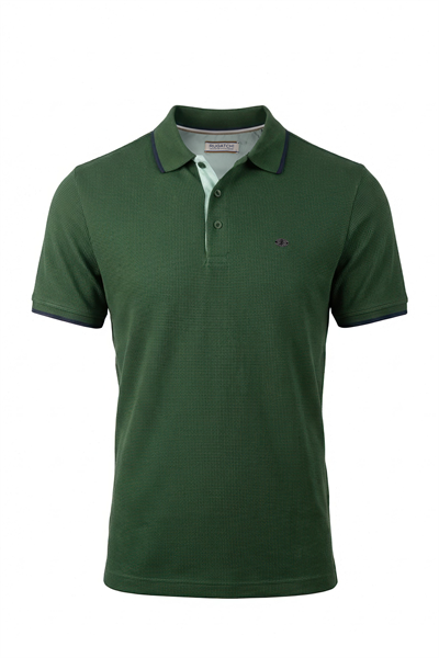 Erkek Waffle Dokulu Kontrast Çizgili Polo