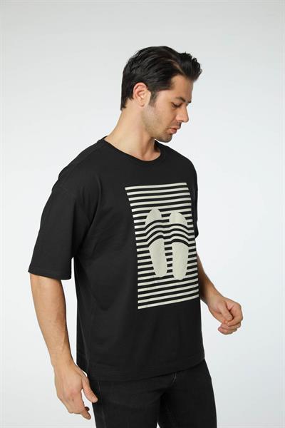 Baskılı Oversize Bisiklet Yaka T-Shirt